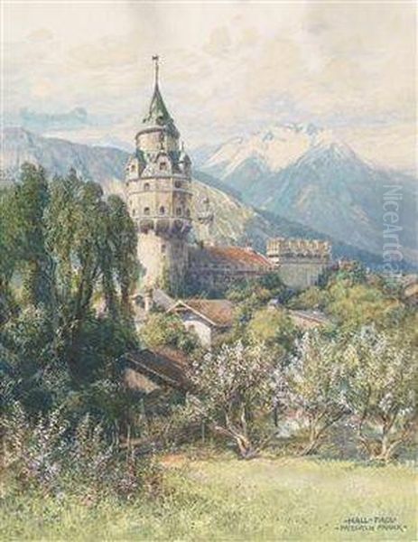 Blick Auf Hall/ Tirol Oil Painting by Friedrich Frank