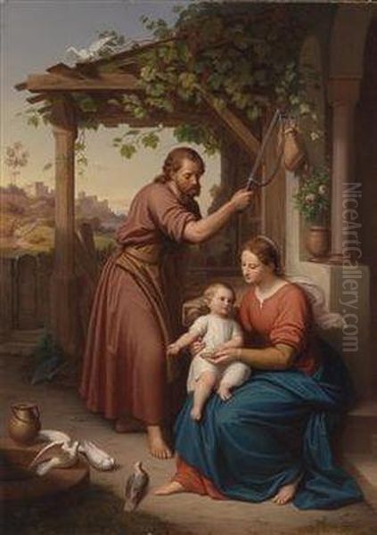 Mary And Joseph With The Baby Jesus Oil Painting by Julius Frank