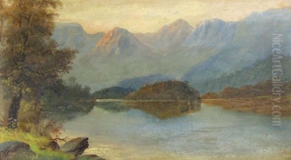 Mountainous Lake View With Tree To Bank Oil Painting by Louis Frank