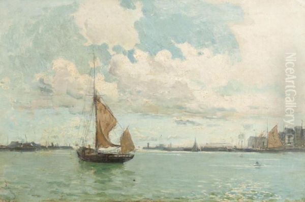 In The Harbor Oil Painting by Frank Myers Boggs