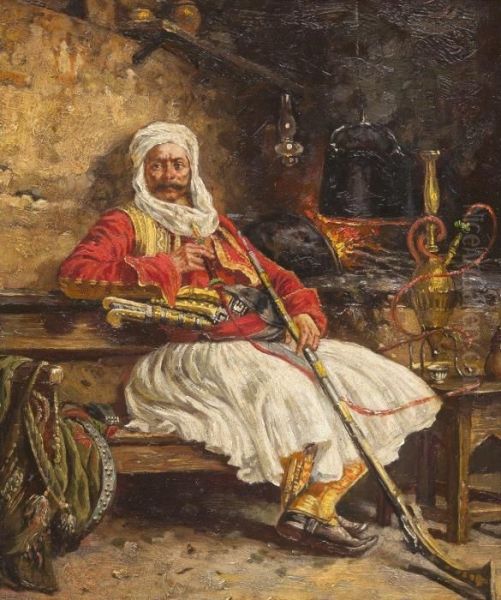 Arnaut Smoking A Hookah Oil Painting by Albert Julius Franke