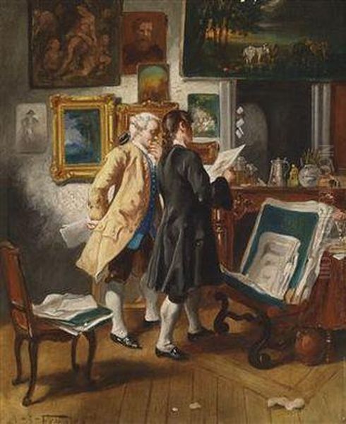 At The Antiquary Oil Painting by Albert Julius Franke