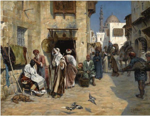 The Barber's Shop Oil Painting by Albert Julius Franke