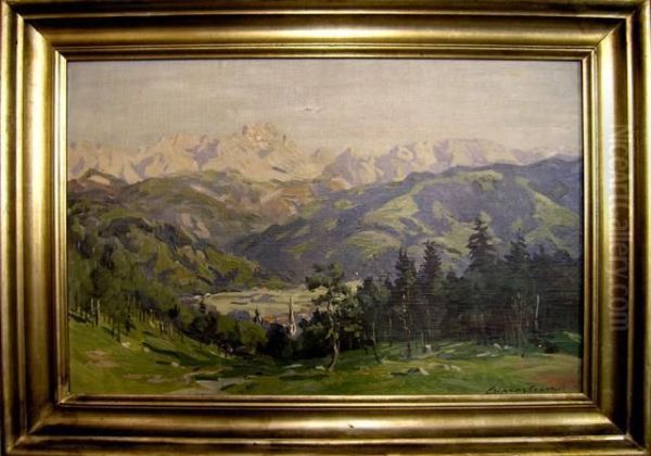 St. Anton Und Partenkirchen Vor Wetterstein Mit Dreitorspitze Oil Painting by Clemens Frankel