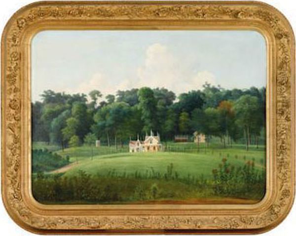 Gothic House In Summer Landscape Oil Painting by Godfrey N. Frankestein