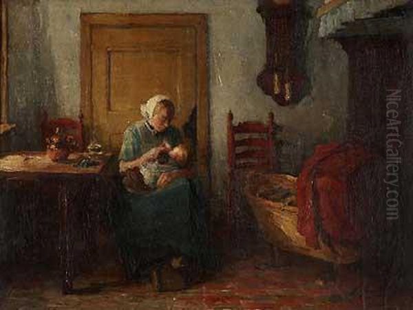 Interieur Mit Stillender Mutter Oil Painting by Eduard Frankfort