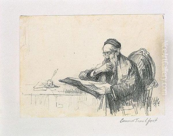 Rabbi At Study Oil Painting by Eduard Frankfort