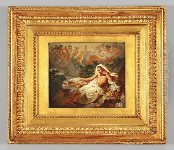 Ossian Che Compone I Suoi Versi Oil Painting by Jean Augustin Franquelin