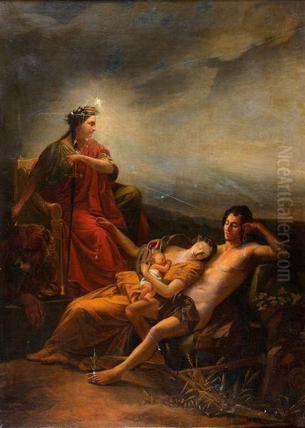 La Justice Veille Sur Le Repos Du Monde Oil Painting by Jean Augustin Franquelin