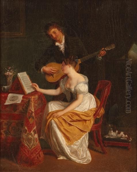 The Music Lesson Oil Painting by Jean Augustin Franquelin