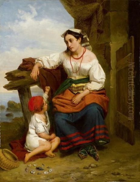 Neapolitanerin Mit Kind Oil Painting by Jean Augustin Franquelin