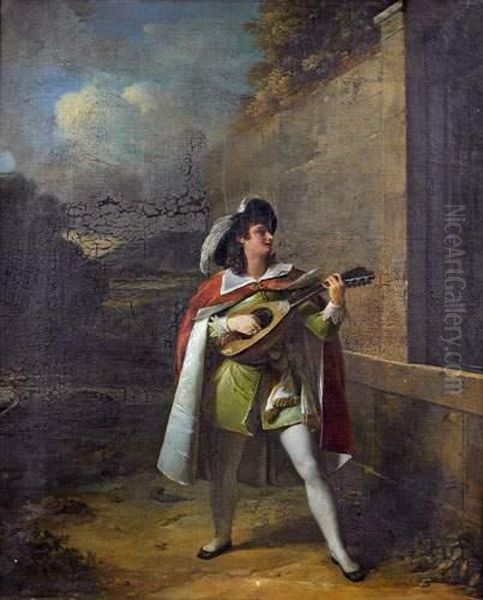 Un Troubadour Jouant De La Musique Oil Painting by Jean Augustin Franquelin