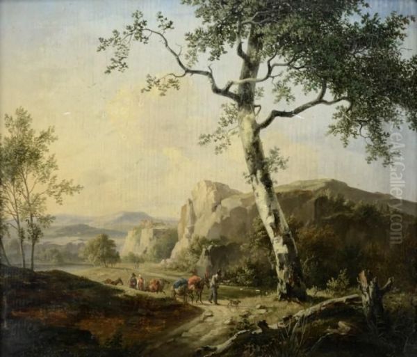 Landskap Med Vandrande Sallskap Oil Painting by Pieter Frans Ii De Noter