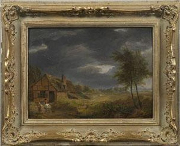 Abendliche Landschaft Mit Gewitterstimmung Oil Painting by Pieter Frans Ii De Noter