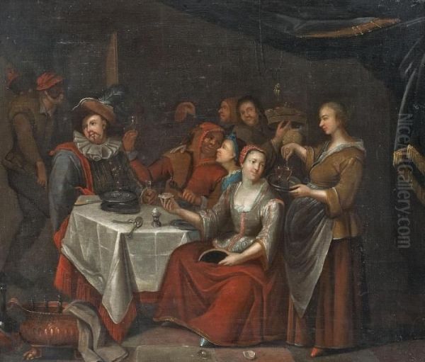 Frohliche Tischgesellschaft Oil Painting by Franz Xavier Hendrick Verbeeck