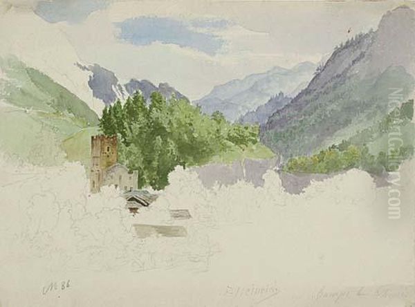 A Mountainous Landscape With A Small Town In A Valley Oil Painting by Heinrich Franz