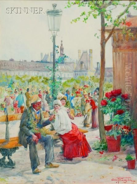 Le Marche Au Fleurs De Notre Dame Oil Painting by August Franzen