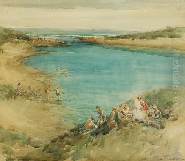 Bathers, Aberdeenshire Oil Painting by Alexander Coutts Fraser