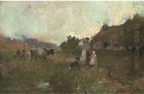 Outside The Cottage Oil Painting by Alexander Coutts Fraser