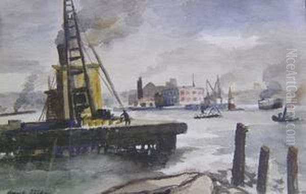 New York Harbor Oil Painting by Alexander George Fraser