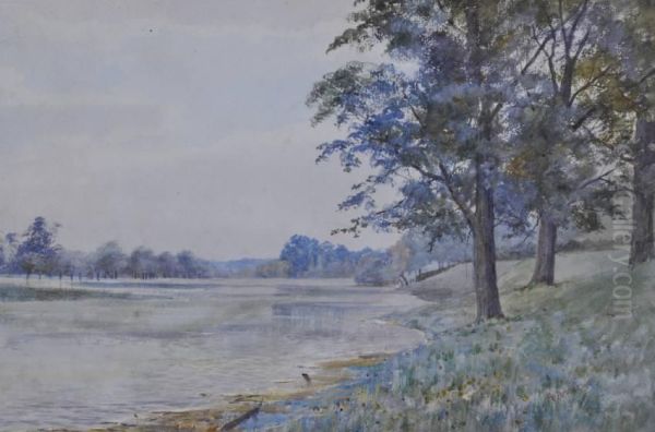 Flooded Fields Beside The River Ouse Near Bedford Oil Painting by Arthur Anderson Fraser