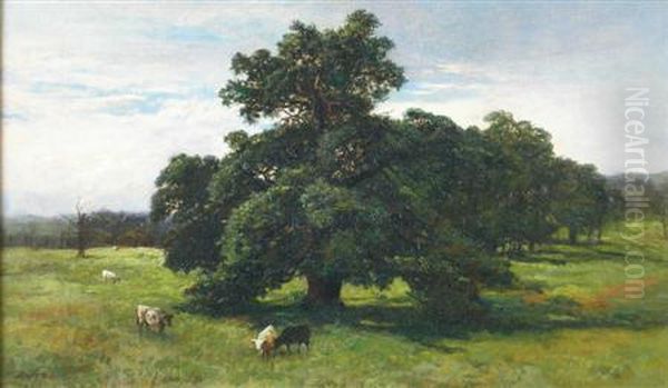 Cattle Grazing Under A Tree Oil Painting by Arthur Anderson Fraser