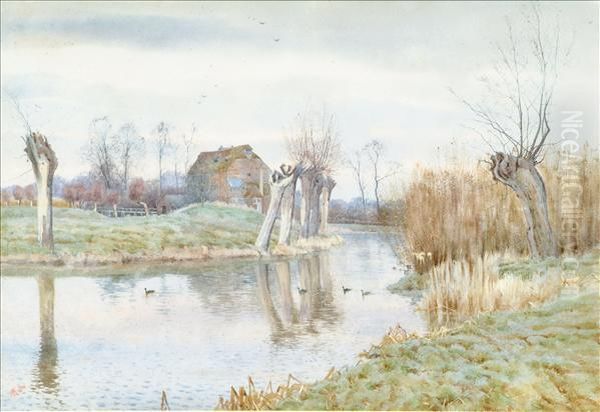 The Ouse,houghton Mill, Huntingdonshire Oil Painting by Arthur Anderson Fraser