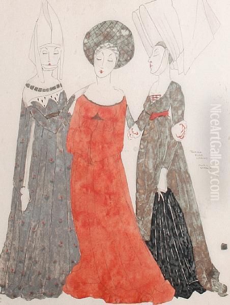 A Set Of Four Costume Designs - Amiens As Hymen Oil Painting by Claud Lovat Fraser