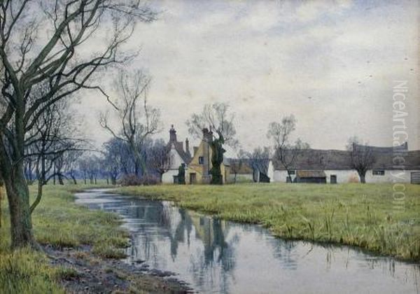 Farmhouse And Barns On The River Ouse Oil Painting by William Fraser Garden