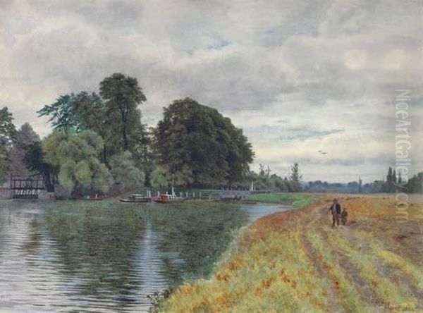 A Lock On The Upper Thames Oil Painting by George Gordon Fraser