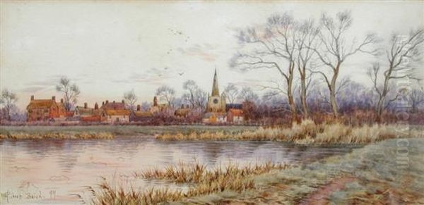 Church And Village On A River Oil Painting by Gilbert Baird Fraser