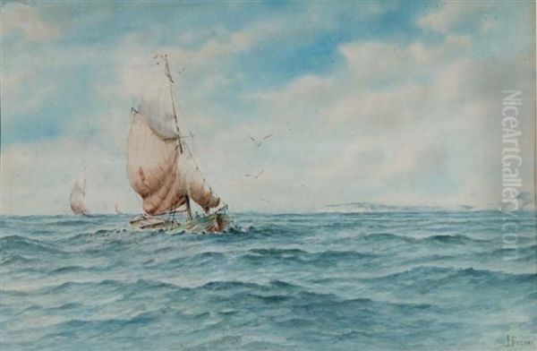 Fishing Vessel At Sea Oil Painting by John Fraser