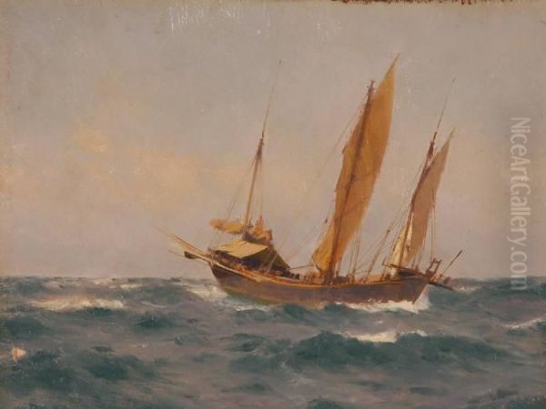 Chinese Junk At Sea Oil Painting by John Arthur Fraser