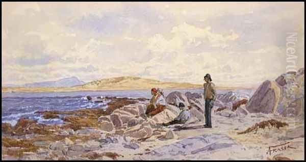 Indians Waiting For The Ferry To Cross The Channel, New Brunswick Oil Painting by John Arthur Fraser