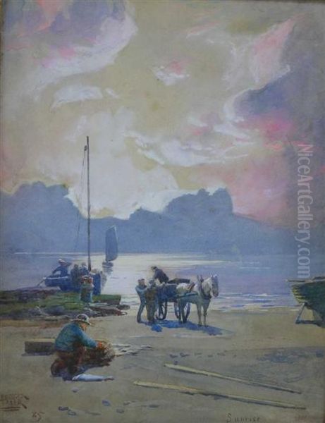 Unloading The Catch Oil Painting by John Simpson Fraser