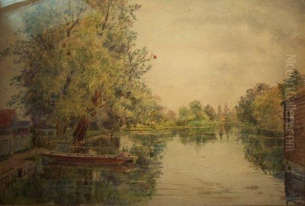 Molesley Mill Weir Oil Painting by Robert Winter Fraser