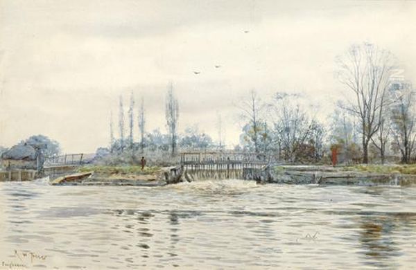 The Weir At Pangbourne Oil Painting by Robert Winter Fraser