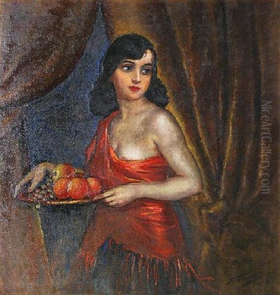 Dziewczyna Z Owocami Oil Painting by Stanislaw Frasiak