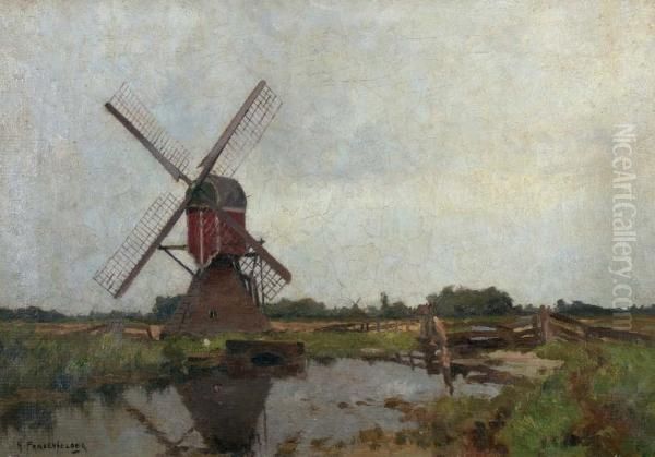 Molen Aan De Poldersloot Oil Painting by Hendrik Frauenfelder