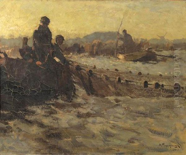 Fishermen At Work Oil Painting by Hendrik Frauenfelder