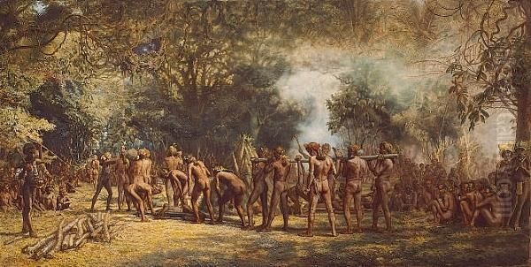 Cannibal Feast On The Island Of Tanna, New Hebrides Oil Painting by Charles E. Gordon Frazer