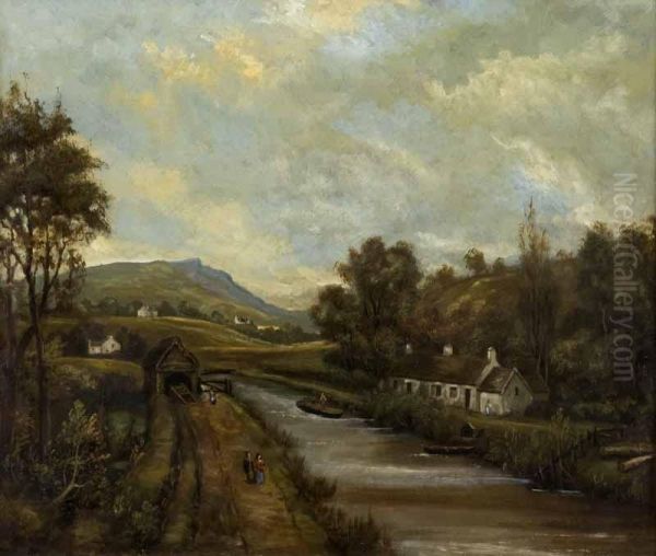 Cavehill From The Tow Path Oil Painting by Hugh Frazer