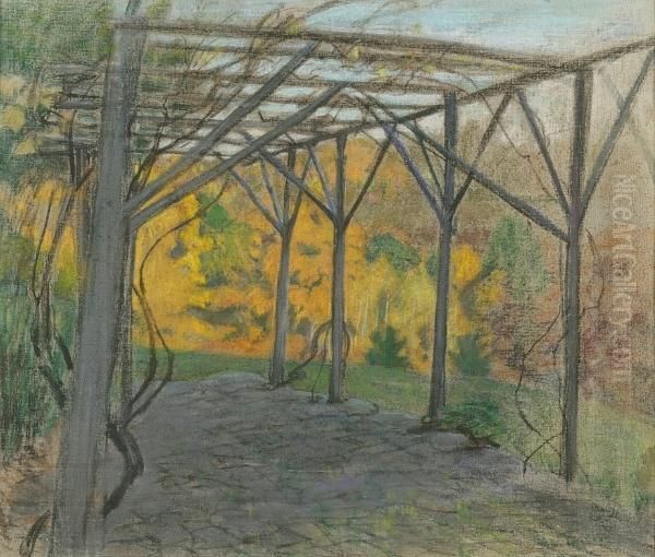 Arbor At Windway And Flowers In A Landscape: Two Oil Painting by Kenneth Frazier