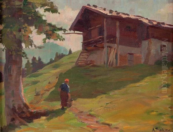 Bauerin Auf Dem Weg Zu Ihrem Haus Oil Painting by August Frech