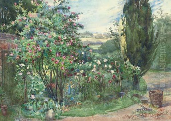 A Garden In Northern Ireland Oil Painting by E.M. Freckelton