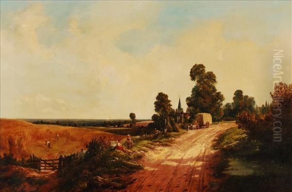 A Harvestlandscape Oil Painting by John F Tennant