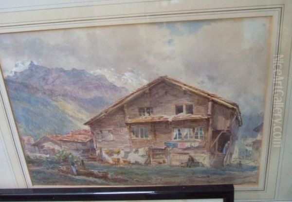 A Chalet In The Alps Oil Painting by S. Frederico