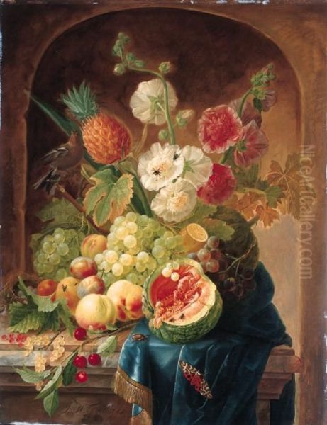 Melons, Grapes Oil Painting by Johannes Hendrick Fredriks