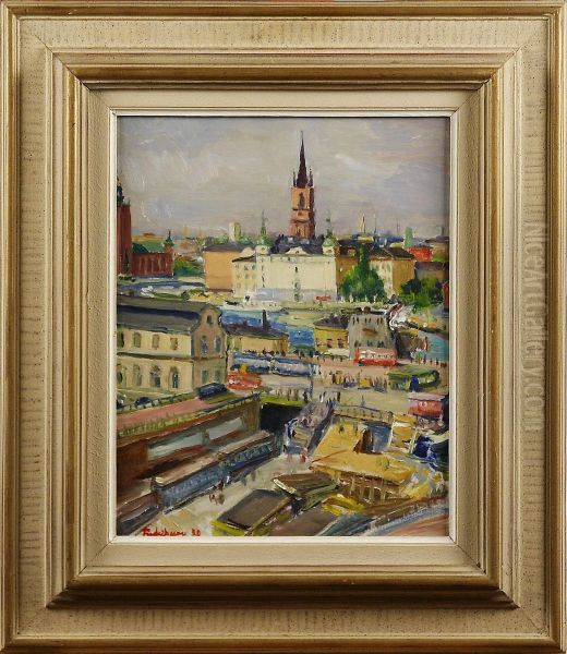 Vy Over Slussen Och Riddarholmen Oil Painting by Carl Einar, Figge Fredriksson