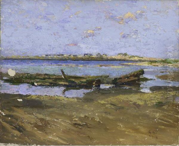 Shore With Boats Oil Painting by Charles H. Freeman